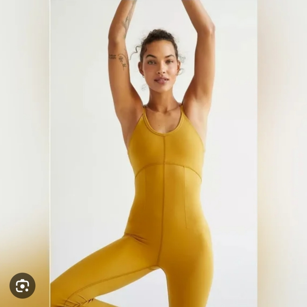 Free People Movement All Star Yellow Marigold Alchemy Open  Jumpsuit|